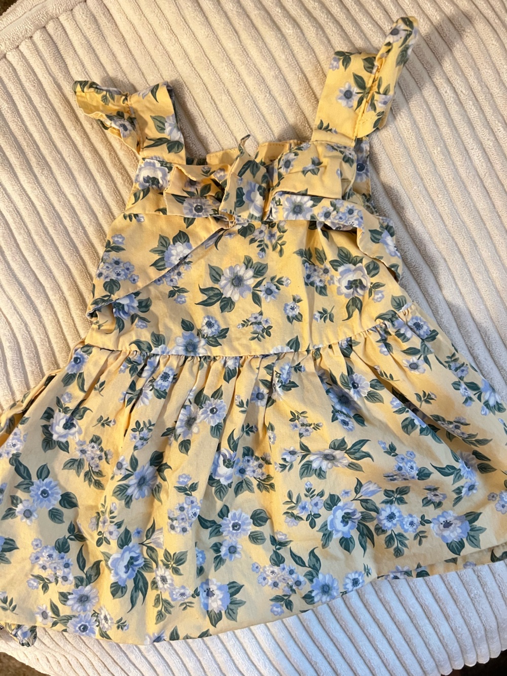 Little Lass Yellow Floral Ruffle Dress with Blue Blossoms